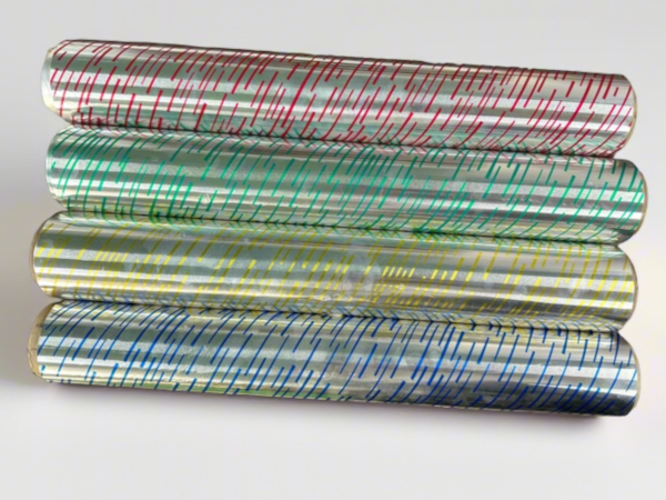 Printed aluminum foil hamburger wrapper roll — inline print and slit